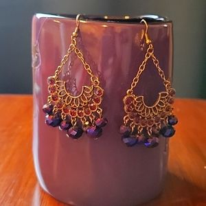 Earrings Purple and Gold Chandelier Earrings